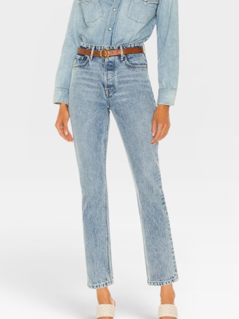 GRLFRND Karolina High Rise Straight Crop Light Wash Jeans